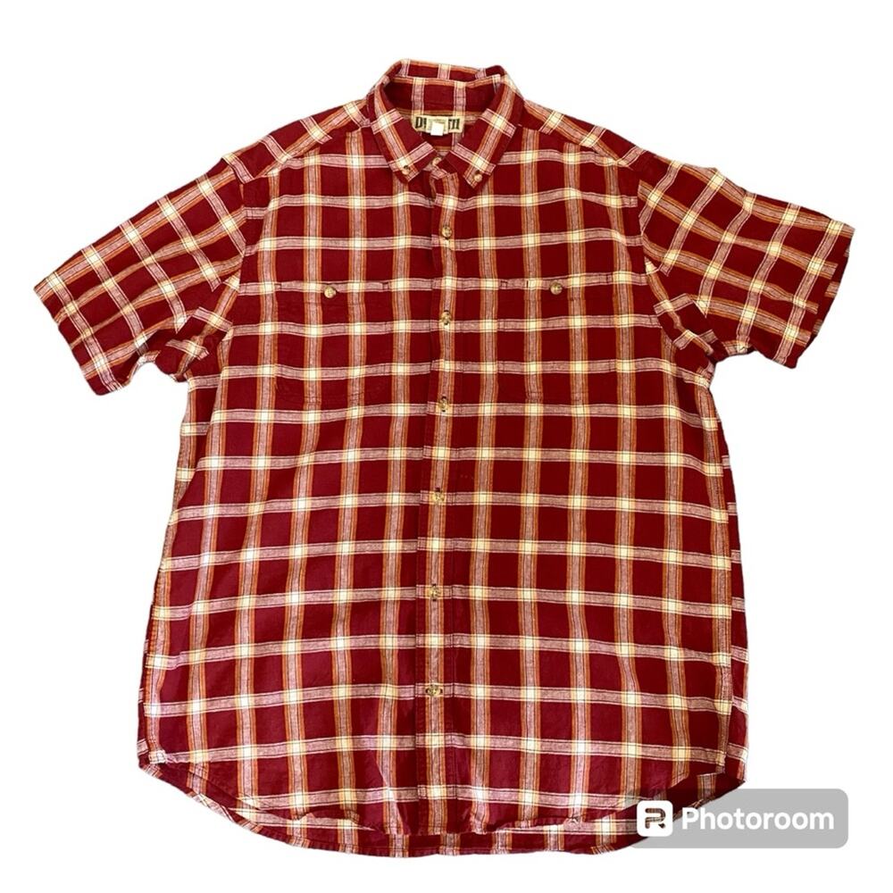 Duluth Trading Co Hemp Organic Cotton Red Plaid Short Sleeve Button Down Shirt